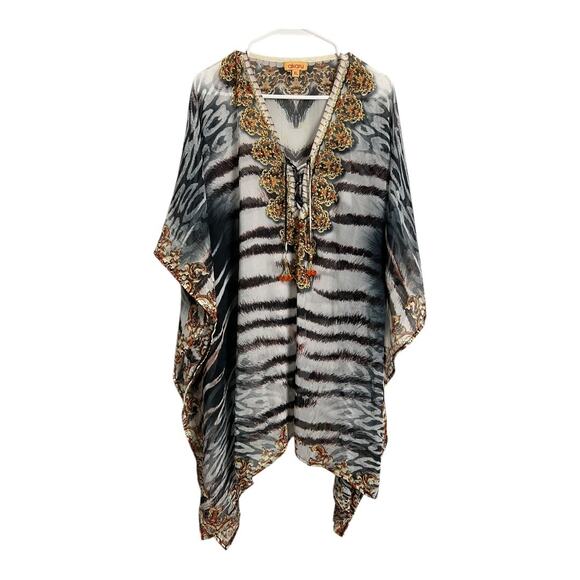 Akaru XL Caftan Cover Up Sheer Swim Beach Cruise Summer Dress Beaded - Picture 10 of 12